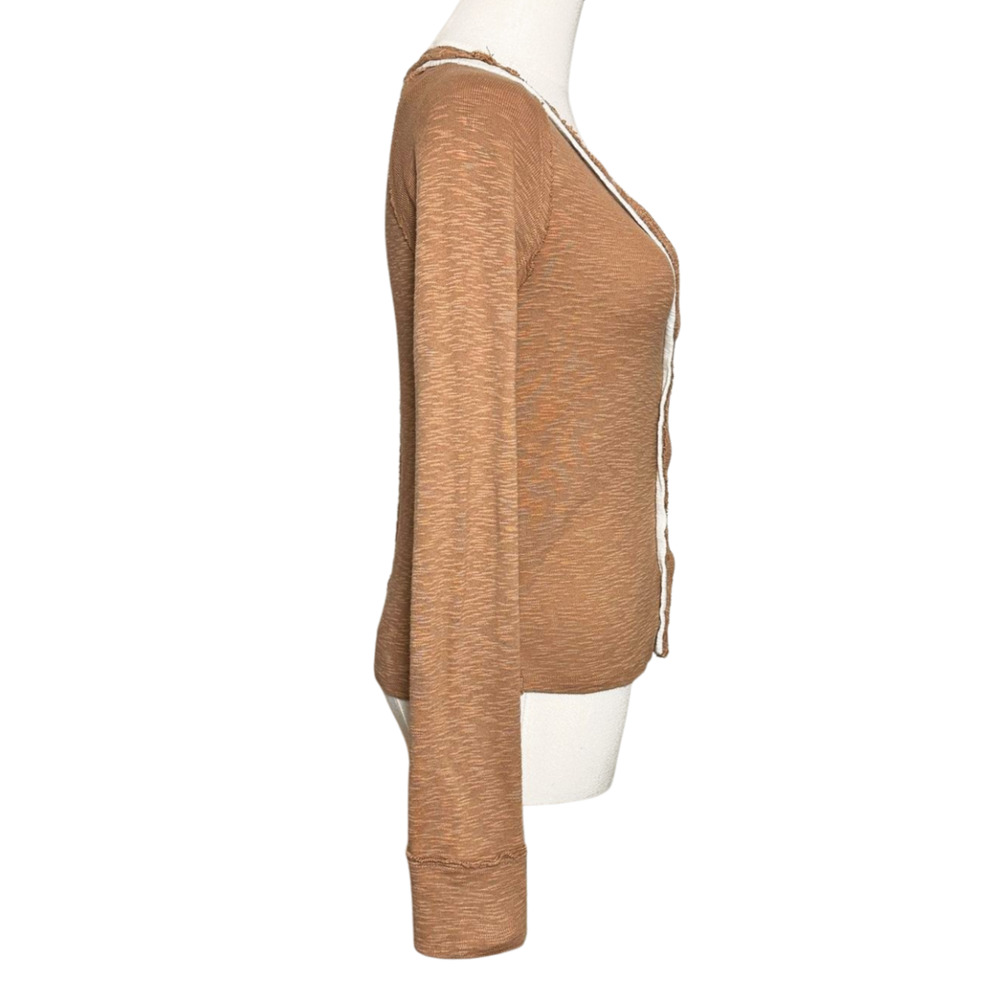 Free People Tan Brown Button-Up Ruffle Trim Cardigan - Picture 4 of 8